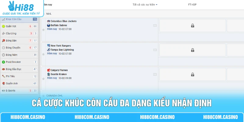 Cá cược khúc côn cầu đa dạng kiểu nhận định