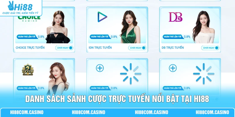 Danh sách sảnh cược trực tuyến nổi bật tại Hi88