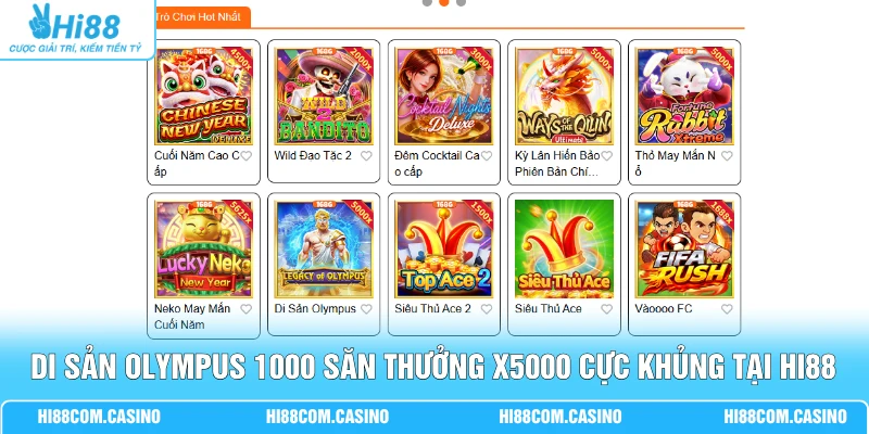 168G Điện Tử - Đỉnh Cao Nổ Hũ Siêu Tốc, Trúng Jackpot Lớn 2 Di Sản Olympus 1000 săn thưởng x5000 cực khủng tại Hi88