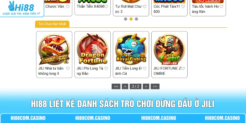 Hi88 liệt kê danh sách trò chơi đứng đầu ở JILI