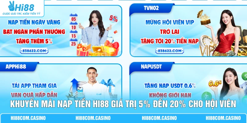 Khuyến Mãi Nạp Tiền Hi88 Giá Trị 5% Đến 20% Cho Hội Viên 7 Khuyến Mãi Nạp Tiền Hi88 Giá Trị 5% Đến 20% Cho Hội Viên