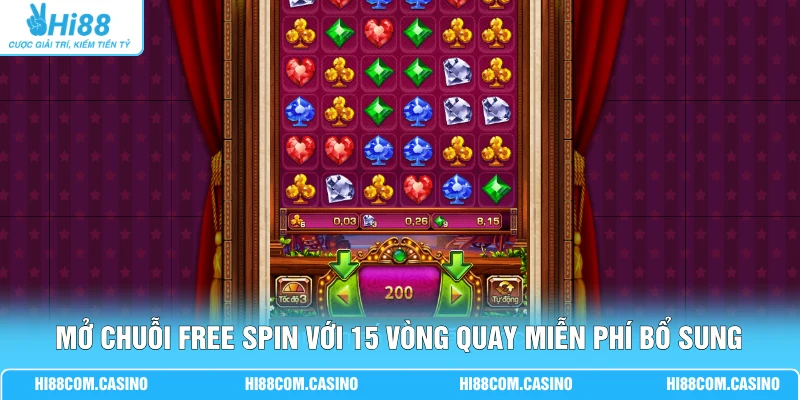 Mở chuỗi Free Spin với 15 vòng quay miễn phí bổ sung