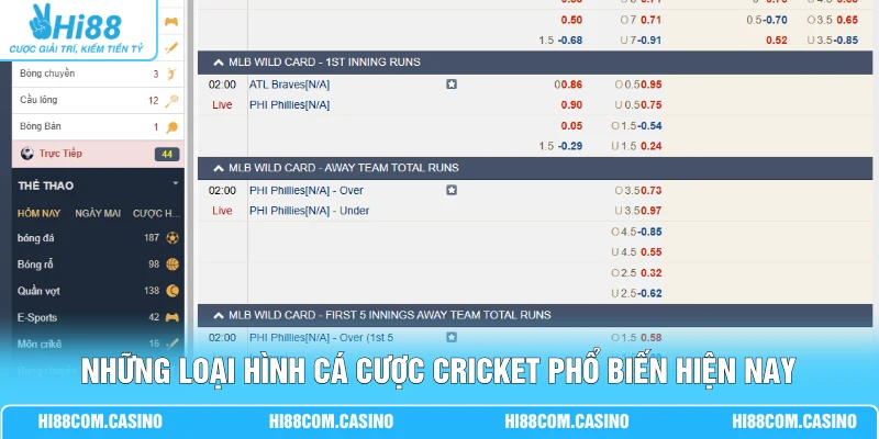 Những loại hình cá cược Cricket phổ biến hiện nay