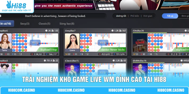 WM Trực Tuyến - Sảnh Live 4K Tích Hợp AI Chống Gian Lận 99% 3 Trải nghiệm kho game live WM đỉnh cao tại Hi88
